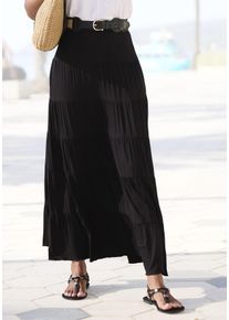 Beach Time BEACHTIME Damen Maxirock, schwarz, casual, Gr. 36, unifarben, Jersey, Obermaterial: 95% Viskose, 5% Elasthan, Röcke, mit Volants, elastischer
