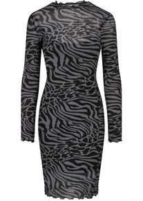 Urban Classics Damen Shirtkleid "Urban Classics Damen Ladies AOP Double Layer Dress", grau, elegant, Gr. S, 94% Polyamid, 6% Elasthan, Kleider