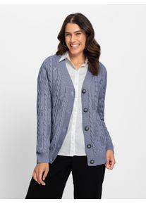 Inspirationen Damen Strickjacke, blau, Gr. 54, unifarben, 50% Baumwolle, 50% Polyacryl, Strickjacken
