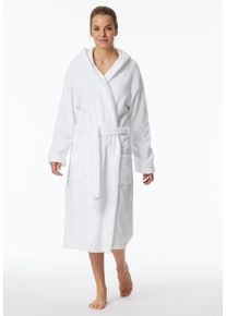 Schiesser Damen Damenbademantel "Essentials", Gr. XL, weiß, Baumwolle, unifarben, Hausmäntel, mit kuscheliger Kapuze