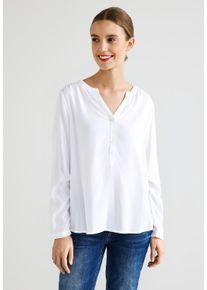 Street One Damen Langarmbluse, weiß, casual, Gr. 46, unifarben, Stoff, 100% Viskose, Blusen, mit geschlitztem Rundhalsausschnitt