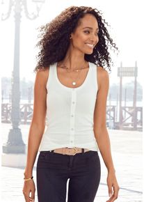 Vivance Damen Ripptanktop "mit Zierknopfleiste", beige, feminin, Gr. 32, unifarben, Rippware, Obermaterial: 95% Viskose, 5% Elasthan, Tops, aus