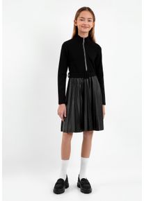 Gulliver Damen Jerseykleid, schwarz, casual, Gr. 158, unifarben, 68% Viskose, 28% Nylon, 4% Elasthan, Kleider, mit modischem Faltenrockteil