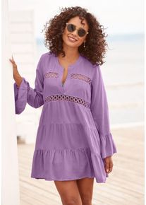 Lascana Damen Longbluse, lila, modisch, Gr. 40, unifarben, Web, Obermaterial: 100% Viskose, Blusen, mit Spitzeneinsätzen, Tunika, Blusenkleid,