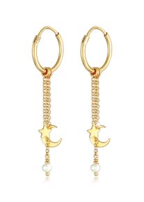 Elli Damen Paar Creolen "Creolen Hänger Stern Mond Zuchtperle 925 Silber", OneSize, ohne Stein, Silber 925 (Sterlingsilber), gold, Silber 925