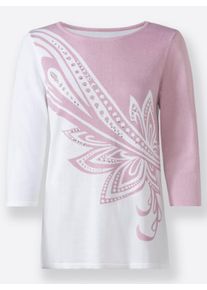 sheego Gro&szlig;e Gr&ouml;&szlig;en Feinstrickpullover mit platziertem Druck vorne, ecru-hellros&eacute;-bedruckt, Gr&ouml;&szlig;e 44 - Damen