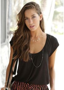 Lascana V-Shirt schwarz Gr. 32/34 für Damen. Mit tiefer V-Ausschnitt. Figurumspielend