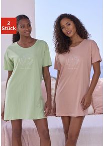 Vivance Dreams Bigshirt pink Gr. 32/34 für Damen. Rundhals und Print. Loose Fit. Nachhaltig.