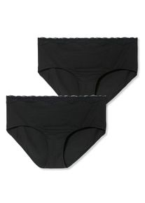 Große Größen Doppelpack Slips mit elastischer Spitzenkante Gr. 52/54 schwarz/schwarz von sheego für Damen