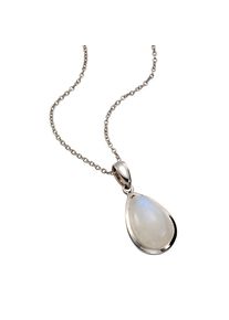 JAMELLI Halskette Silber 925 rhodiniert 45/42cm lang mit echtem Rainbow Mondstein 17x10,5mm