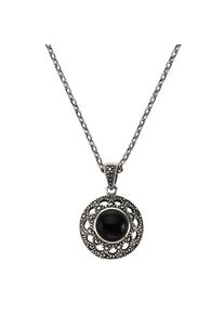 ZEEme Gemstones Halskette Silber 925 oxydiert 45cm lang mit schwarzem Achat 10mm