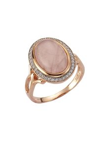 ZEEme Gemstones Ring Silber 925 rosé-vergoldet mit echtem Rosenquarz und Zirkonia