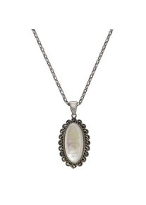 ZEEme Gemstones Halskette Silber 925 oxydiert 45cm lang mit weißem Perlmutt und Markasit-Steinen
