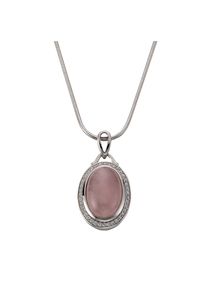 ZEEme Gemstones Halskette Silber 925 rhodiniert 42+5cm mit echtem Rosenquarz und Zirkonia-Steinen