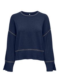 Only Damen Strickpullover "ONLIBI LS STITCH O-NECK CC KNT"naval academy detail:weißcap gray, mel, modisch, Gr. L, unifarben, Strick, Obermaterial: