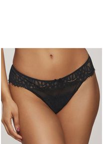Lascana String 'Cara' schwarz Gr. 32/34 für Damen. Mit Schleife, Spitze, Mesheinsatz. Körpernah. Nachhaltig.