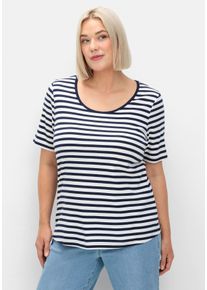 Große Größen T-Shirt mit Streifen und Rundhalsausschnitt Gr. 48/50 blau/weiß gestreift von sheego für Damen