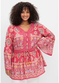 sheego by Joe Browns Große Größen Longbluse im Ethno-Stil, mit Crochet-Spitze Gr. 44 rot geblümt von sheego für Damen
