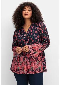 sheego by Joe Browns Große Größen Longtunika aus Mesh, mit Trompetenärmeln Gr. 50 blau geblümt von sheego für Damen
