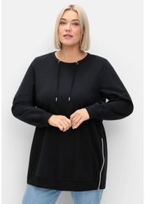 Große Größen Langes Sweatshirt mit hohen seitlichen Zippern Gr. 48/50 schwarz von sheego für Damen