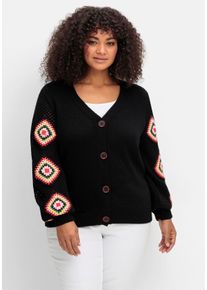 sheego by Joe Browns Große Größen Strickjacke mit aufgenähten Häkelpatches Gr. 52/54 schwarz von sheego für Damen