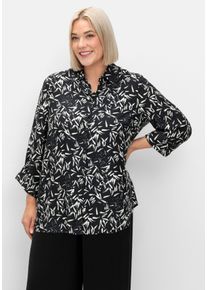 Große Größen Hemdbluse mit Blätterprint und 3/4-Arm Gr. 46 schwarz/weiß gemustert bedruckt von sheego für Damen