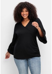 sheego by Joe Browns Große Größen Shirt in Wickeloptik, mit Volantärmeln Gr. 56/58 schwarz von sheego für Damen