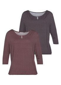 Vivance Rundhalsshirt 'mit goldfarbenem Zierknopf am Ausschnitt' mehrfarbig Gr. 32/34 für Damen. Rundhals und Zierknopf, Allover-Druck. Figurumspielend. Nachhaltig.