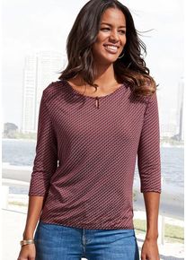 Vivance Rundhalsshirt 'mit goldfarbenem Zierknopf am Ausschnitt' pink Gr. 32/34 für Damen. Rundhals und Zierknopf, Allover-Druck. Figurumspielend. Nachhaltig.
