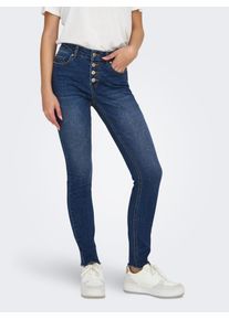 Only Damen Skinny-fit-Jeans "ONLMIA MID WAIST BUTTON SK RW ANK BOX", blau, modisch, Gr. M, unifarben, Denim/Jeans, Obermaterial: 92% Baumwolle, 5%