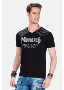 Cipo & Baxx CIPO & BAXX Herren T-Shirt "Herren T-Shirt mit Foil-Print", schwarz, casual, Gr. S, bedruckt, 95% Baumwolle;5% Elasthan, Shirts, mit Foil-Print,