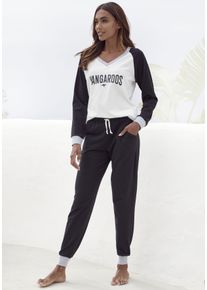Kangaroos Damen Pyjama, Gr. 32, schwarz-weiß, Single Jersey, Obermaterial: 100% Baumwolle, bedruckt, casual, Homewear-Sets, mit kontrastfarbenen