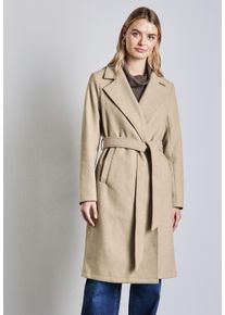 Street One Damen Langjacke, beige, casual, Gr. 46, unifarben, Stoff, Obermaterial: 100% Polyester; Futter: 100% Polyester, Jacken, mit Bindegürtel