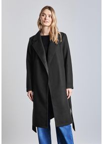 Street One Damen Langjacke, schwarz, casual, Gr. 34, unifarben, Stoff, Obermaterial: 100% Polyester; Futter: 100% Polyester, Jacken, mit Bindegürtel
