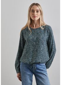 Street One Damen Langarmbluse, grün, casual, Gr. 42, bedruckt, Stoff, 100% Viskose, Blusen, mit Tunnelzug am Saum