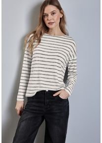 Street One Damen Langarmshirt, beige, casual, Gr. 46, gestreift, Stoff, 54% Viskose, 42% Polyester, 4% Elasthan, Shirts, aus softem Materialmix