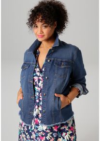 ANISTON PLUS Damen Jeansjacke, blau, casual, Gr. 46, Abriebeffekte, unifarben, Denim/Jeans, Obermaterial: 98% Baumwolle, 2% Elasthan, Jacken, mit