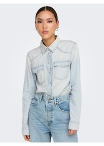 Only Damen Jeansbluse "ONLALICE REG SHIRT DNM BOX AKM", blau, modisch, Gr. M, unifarben, Denim/Jeans, Obermaterial: 100% Baumwolle, Blusen