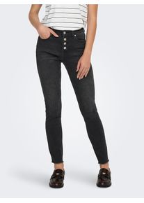 Only Damen Skinny-fit-Jeans "ONLMIA MID WAIST BUTTON SK RW ANK BOX", schwarz, modisch, Gr. XL, unifarben, Denim/Jeans, Obermaterial: 92% Baumwolle,