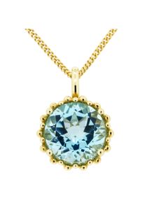 OROLINO Damen Kette mit Anhänger "Gold 585 mit Topas blau (beh.) 11,5mm rund", 42/45cm, Gold, L: 45cm B: 14.0mm, silber, Gold, B:14.0mm, Halsketten