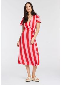 Laura Scott Damen Midikleid, rot, feminin, Gr. 36, gestreift, Single Jersey, Obermaterial: 95% Viskose, 5% Elasthan, Kleider, mit Kontraststreifen