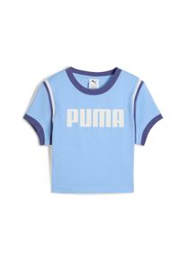 Puma Damen T-Shirt "FUTURE.Puma.ARCHIVE Kurzes figurbetontes T-Shirt Damen", blau, Gr. XS, clean, Obermaterial: 100% Baumwolle; Ärmelbund: 80%