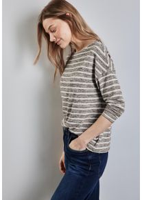 Street One Damen Langarmshirt, beige, casual, Gr. 42, gestreift, Stoff, 54% Viskose, 42% Polyester, 4% Elasthan, Shirts, aus softem Materialmix