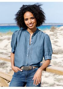 Heine Damen Jeansbluse, blau, Gr. 44, unifarben, 100% Baumwolle, Blusen