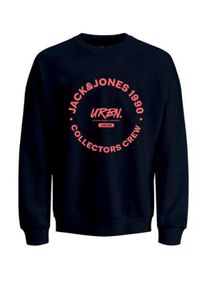 Jack & Jones JACK & JONES Herren Sweatshirt "JJSIMON SWEAT CREW NECK", blau, modisch, Gr. L, bedruckt, angeraute Sweatware, Obermaterial: 60% Baumwolle, 40%