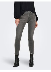 Only Damen Skinny-fit-Jeans "ONLMIA MID WAIST BUTTON SK RW ANK BOX", grau, modisch, Gr. M, unifarben, Denim/Jeans, Obermaterial: 92% Baumwolle, 5%