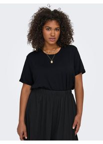 Only CARMAKOMA Damen Kurzarmshirt "CARMOSTER S/S FOLD UP TOP JRS NOOS", schwarz, modisch, Gr. XL, unifarben, Jersey, Obermaterial: 63% Polyester, 33%