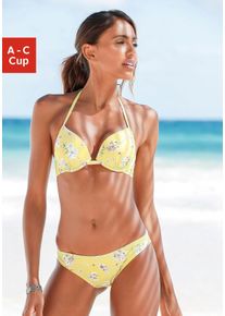 Sunseeker Damen Push-Up-Bikini-Top "Ditsy", gelb, Gr. 34, geblümt, Microfaser, Polyamid, Bikini-Oberteile, mit Häkelkante