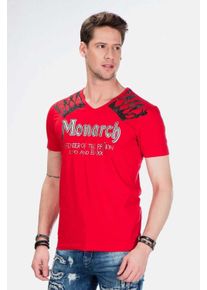 Cipo & Baxx CIPO & BAXX Herren T-Shirt "Herren T-Shirt mit Foil-Print", rot, casual, Gr. XL, bedruckt, 95% Baumwolle;5% Elasthan, Shirts, mit Foil-Print, CT-377