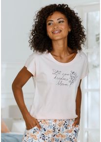 Vivance Dreams Damen Pyjamaoberteil, Gr. 36, rosa, Single Jersey, Obermaterial: 50% Baumwolle, 50% Viskose, bedruckt, Basic, Shirts, mit Frontdruck